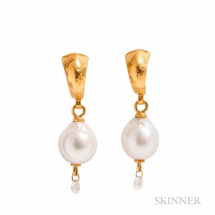 High-Karat Gold and Cultured Pearl Earrings, Gurhan