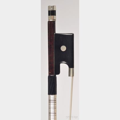French Nickel Mounted Violoncello Bow, Pierre Cuniot, c. 1870