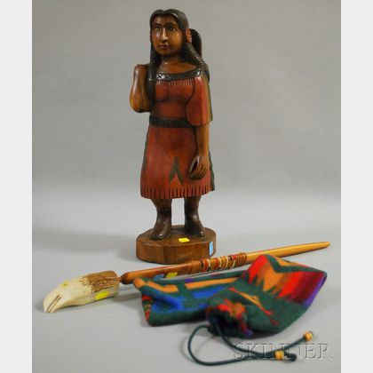 Eagle-head Antler Pipe and a Carving of an Indian with a Child in a Cradleboard