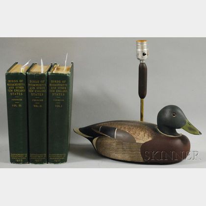 Birds of Massachusetts and Other New England States and a Ken Harris Carved and Painted Wooden Mallard Duck Decoy Lamp