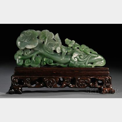 Jade Ruyi Carving on Wood Stand