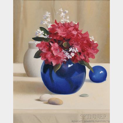 Robert Douglas Hunter (American, 1928-2014) Still Life with Flowers in a Cobalt Blue Vase