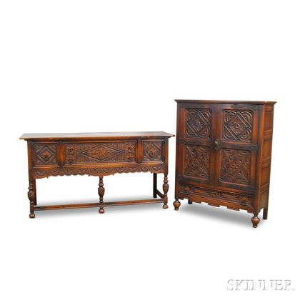 Nine-piece Jacobean-style Carved Oak Dining Room Suite