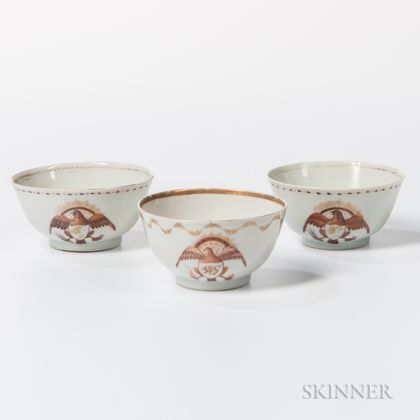 Three Export Porcelain Eagle-decorated Teacups