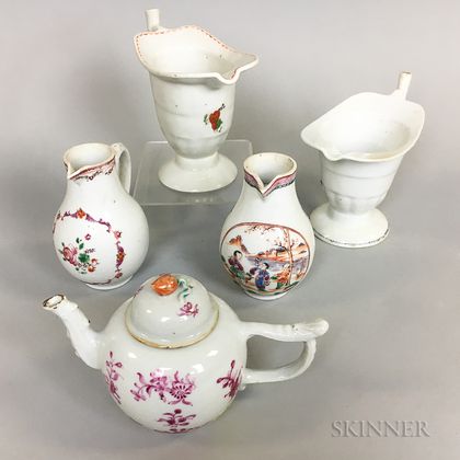 Five Lowestoft Porcelain Tableware Items