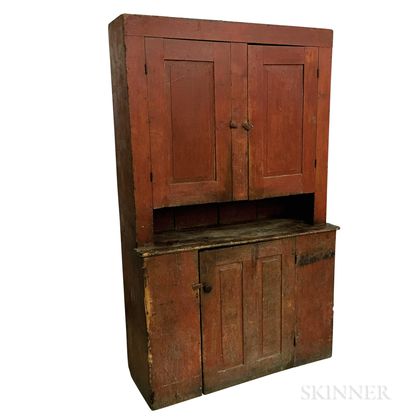 Country Red-painted Pine Cupboard