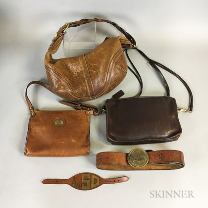 Group of Vintage Brown Leather Bags and Belts