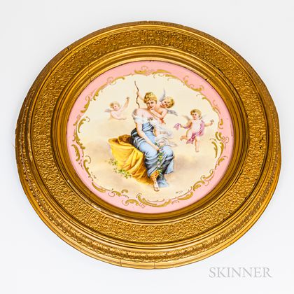 Hand-painted Porcelain Charger in a Gilt Frame