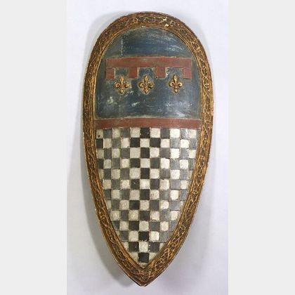 Medieval-style Painted Wood and Composition Shield