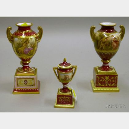Three Royal Vienna Hand-painted Genre Scene Decorated Porcelain Vases