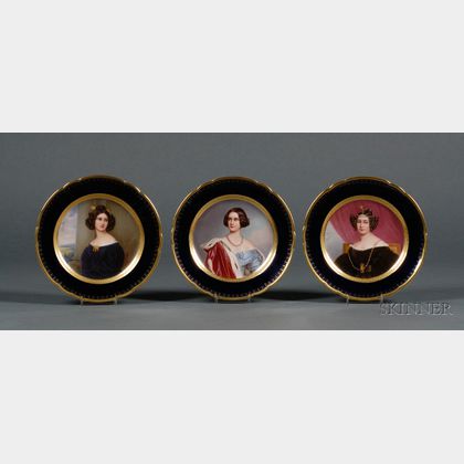 Three Hutschenreuther Painted Porcelain Portrait Cabinet Plates
