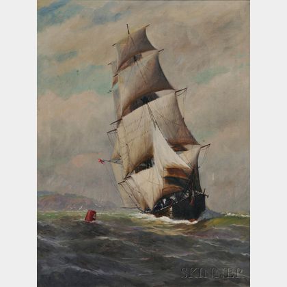 Vivian F. Porter (American, 1880-1982) American Clipper Ship Rounding Buoy 4
