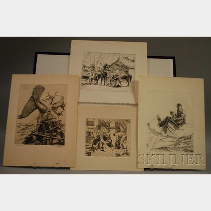 George Albert Gale (American, 1893-1951) Lot of Four Nautical-themed Etchings: Haul Line