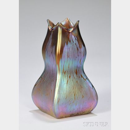 Loetz Art Nouveau Iridescent Four-sided Art Glass Vase