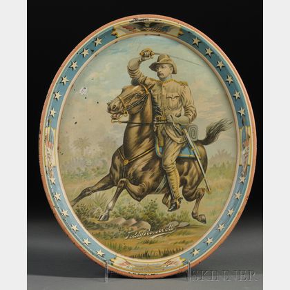Teddy Roosevelt Rough Rider Chromolithographed Oval Tin Tray