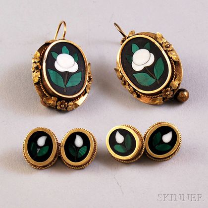 14kt Gold and Pietra Dura Suite