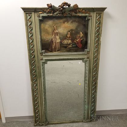 Louis XV-style Carved and Painted Trumeau Mirror