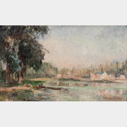 Albert Charles Lebourg (French, 1849-1928) Bateau au bord de la rivière