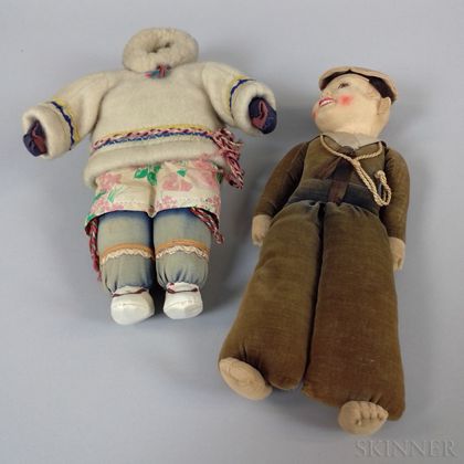 Felt Sailor Doll and a Carved Stone and Fabric Inuit Doll