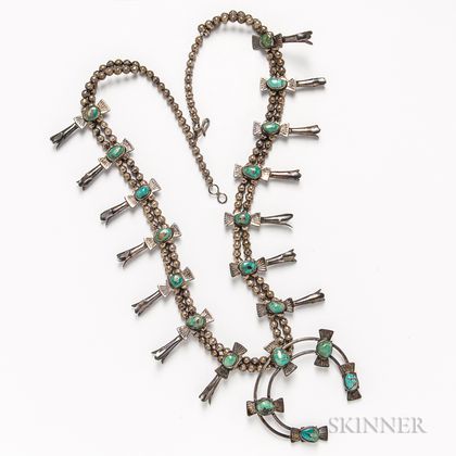 Southwestern Silver and Turquoise Squash Blossom Necklace