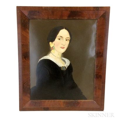 Framed Prior-Hamblin School Portrait of a Woman with Yellow Ribbon and Brooch