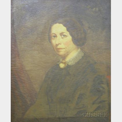 Framed Oil on Canvas Portrait of a Lady with Cameo