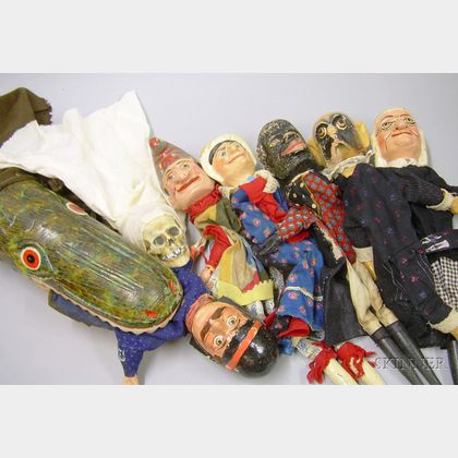 Set of Carved and Polychrome Painted Wood Punch and Judy Puppets