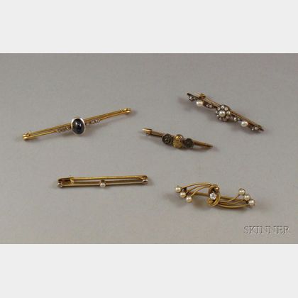 Five Antique Gold Gem-set Bar Pins