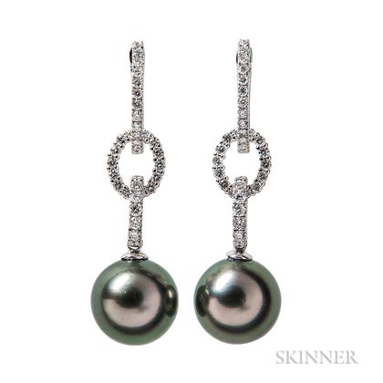 18kt White Gold, Tahitian Pearl, and Diamond Day/Night Earrings