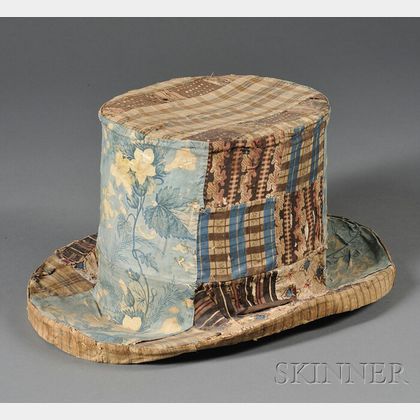 Pieced Cotton Patchwork Covered Papier-mache Top Hat