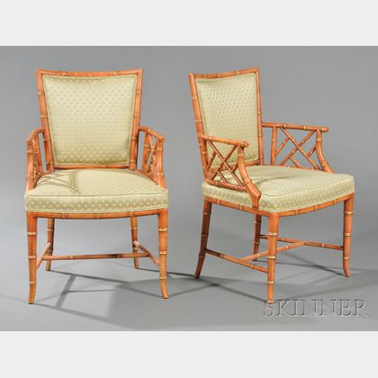 Two Karges Faux Bamboo Frame Armchairs