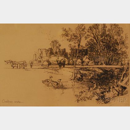Sir Francis Seymour Haden (British, 1818-1910) Cowdray Castle, with Geese