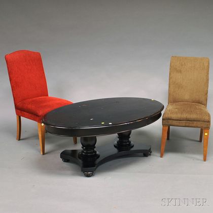 Classical-style Mahogany Coffee Table and Two Upholstered Side Chairs