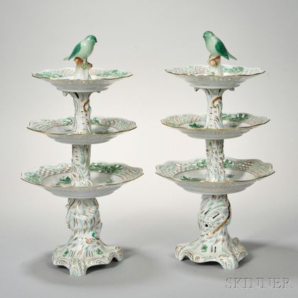Pair of Herend Three-tier Porcelain Cake Stands