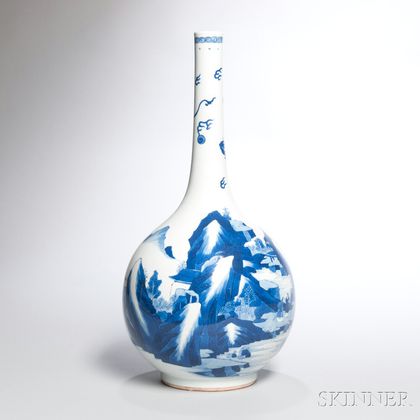 Large Blue and White Bottle Vase