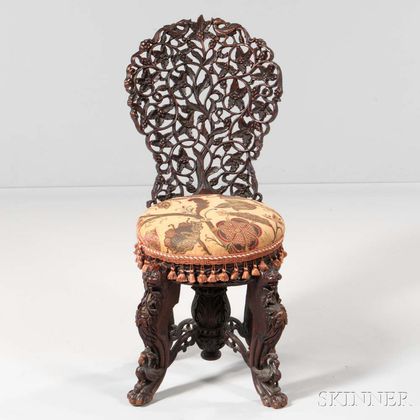 Anglo-Indian Carved Hardwood Slipper Chair