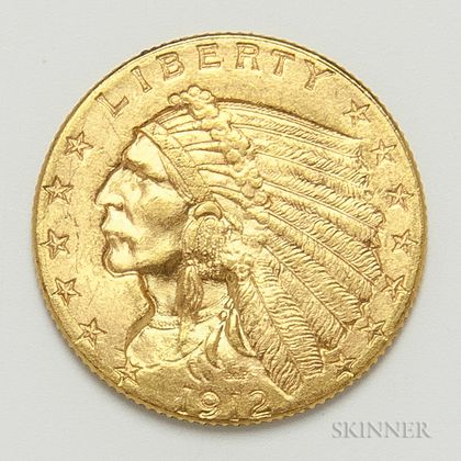 1912 $2.50 Indian Head Gold Coin. Estimate $300-500