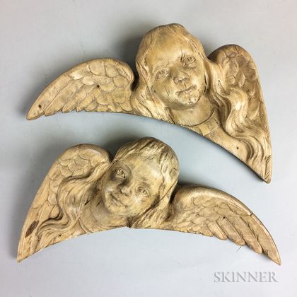 Pair of Carved Pine Putti-form Architectural Elements