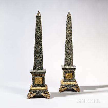 Pair of Gilt-bronze-mounted Granite Obelisks