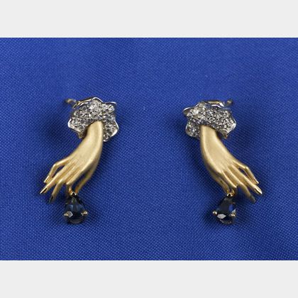 18kt Gold, Sapphire, and Diamond Hand Ear Clips
