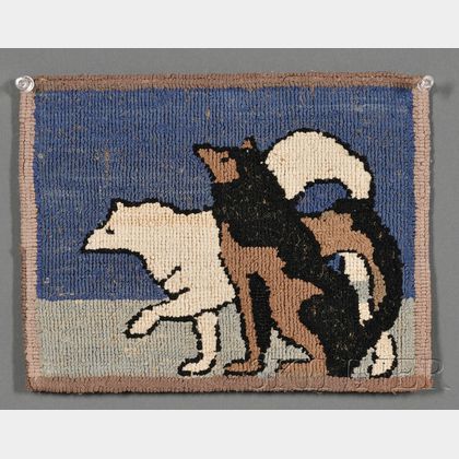 Small Grenfell Pictorial Hooked Mat with Two Huskies