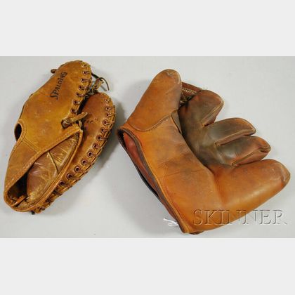 Two Vintage Leather Baseball Gloves