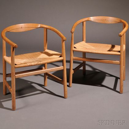 Two Danish Modern Oak Armchairs