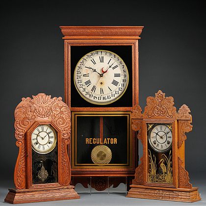 Three Pressed Oak Connecticut Clocks