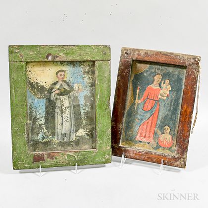 Two Framed Painted Tin Retablos