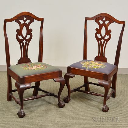 Pair of Transitional Federal Carved Mahogany Side Chairs