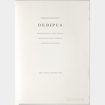 Dürrenmatt, Friedrich (1921-1990) Oedipus , Illustrated with Photogravures by Marie Cosindas.