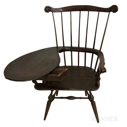 Stained Maple and Pine Writing-arm Windsor Chair
