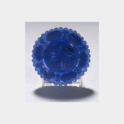 Cobalt Blue Pressed Lacy Glass Roman Rosette Pattern Cup Plate