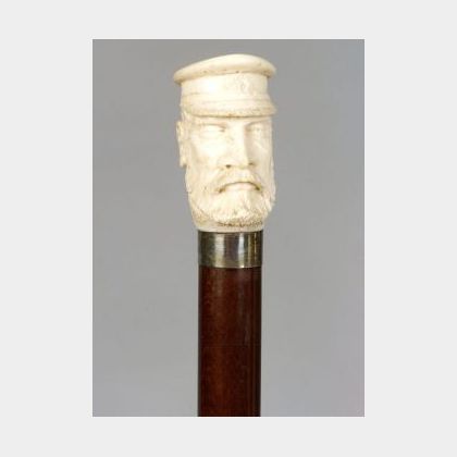 Figural Carved Ivory-topped Walking Stick